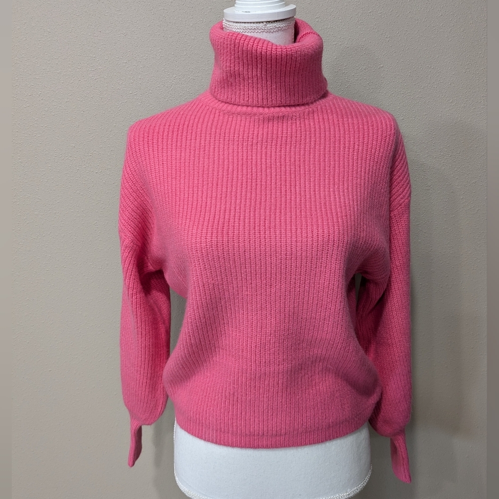 Lumiere Rib Knitted Turtleneck Sweater with Bishop Sleeve / Crop   Size Small